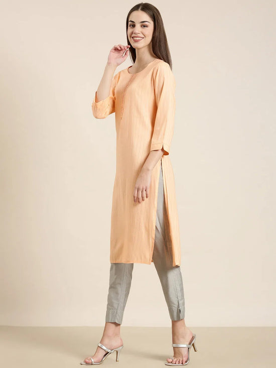 Women Peach Striped Straight Kurta-RA-017-Peach