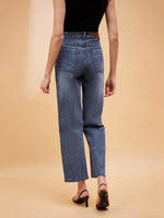 Women Blue Patched Pocket Mid Rise Jeans