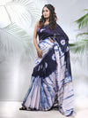 Navy Blue And White Shibori Printed Silk Saree-MA56BSL34610008