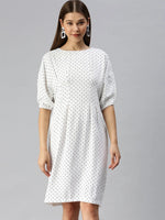 Women White Printed A-Line Dress-AE-9894-Whiteblack