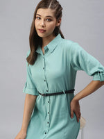 Women's Green Solid Shirt Dress-AE-444955-Green