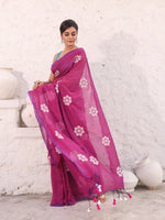 Magenta Pure Cotton Soft Saree With Floral Embroidery Work-MA54CT33580093