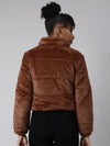 Women Solid Brown Puffer Jacket-202310-Brown