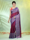 Purple Cotton Saree With Zari Borders-MA66BCT43620003