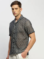 Men Black Floral Shirt-JOUSKA-1722-Black