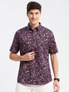 Men Spread Collar Abstract Purple Casual Shirt-REVERIE-2107-Purple