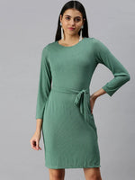 Women Green Striped Bodycon Dress-AE-9877-Green