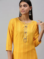 Women's Yellow Striped Straight Kurta-HO386-Yellow