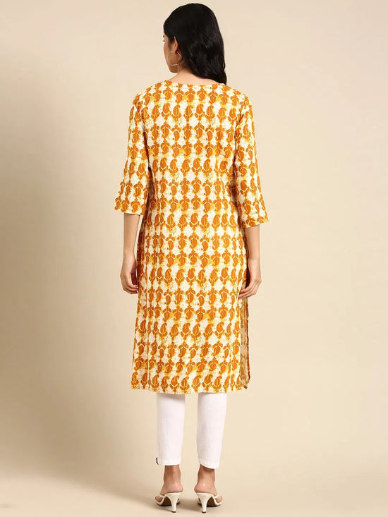 Women's Off White Printed Straight Kurta-BGR-2339-Offwhite