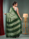 White And Green Cotton Handwoven Shibori Print Saree-MA50CT06880074