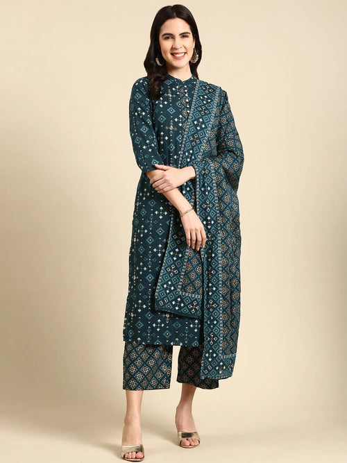 Women's Teal Printed Kurta Set-GW-2245-Teal