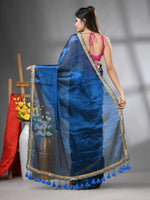 Sapphire blue Shimmer Tissue Saree With Gota Patti Borders-MA62TIS33990012