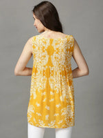 Women's Yellow Printed Top-ON-602-Mustard