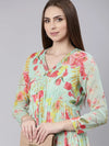 Women Sea Green Floral Empire Kurta-DW-4799-Seagreen