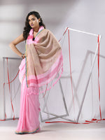 Baby Pink Cotton Saree With Dual Border-MA55CT06540035