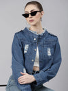 Women Blue Solid Denim Jacket-CHN-232-Blue