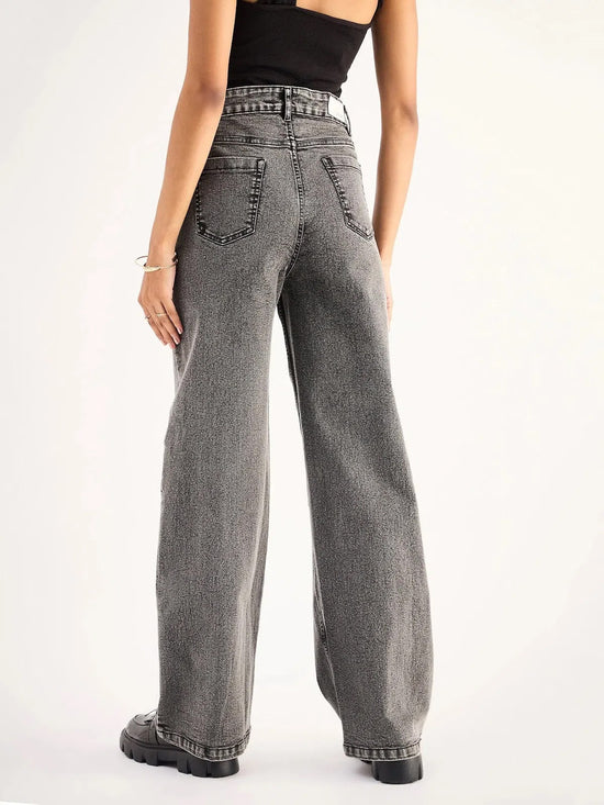 Women Grey High Waist Front Dart Straight Jeans