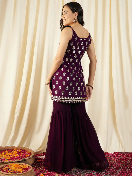 Kurta With Sharara in Purple Color