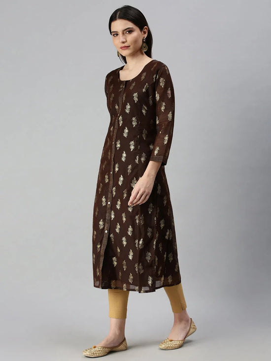 Women's Brown Printed Straight Kurta-GW396-Brown