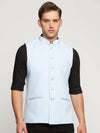 Men Turquoise Blue Mandarin Collar Solid Nehru Jacket-AK-12527-35-Turquoiseblue