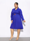 Women Royal Blue Poplin Belted Shirt Dress