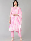 Ahika Women Pink Woven Design Kurta Trousers With Dupatta