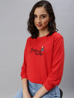 Women's Red Solid SweatShirt-AN-02-Red