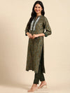 Women's Olive Printed Kurta Set-BCMD-54-Olive