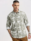 Men Spread Collar Abstract Green Casual Shirt-PELSIC-2254-Green