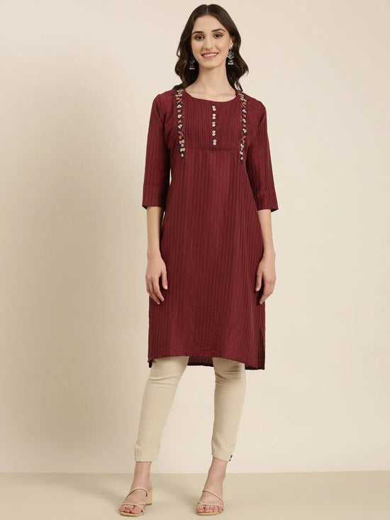 Women Magenta Striped Straight Kurta-DF-1576-Magenta