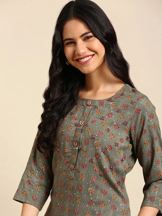 Women's Grey Printed Straight Kurta-GW-2470-Grey