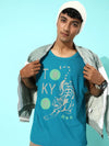 Dillinger Blue Sleeveless Graphic Oversized T-shirt