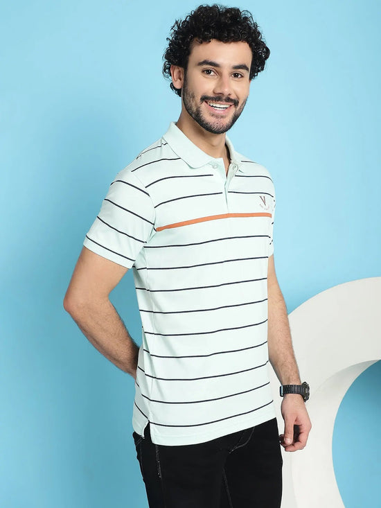 Venitian Men Printed Polo Neck Cotton Mint T-Shirt