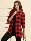 Women's Red Checked Longline Shirt-AN-9869-Red