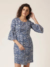 Bell sleeve overlap shift dress in Blue Print