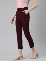 Women Burgundy Solid Peg Trouser-LT-KN-505-Burgundy