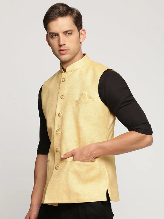 Men Yellow Mandarin Collar Solid Nehru Jacket-AK-51340-31-Yellow