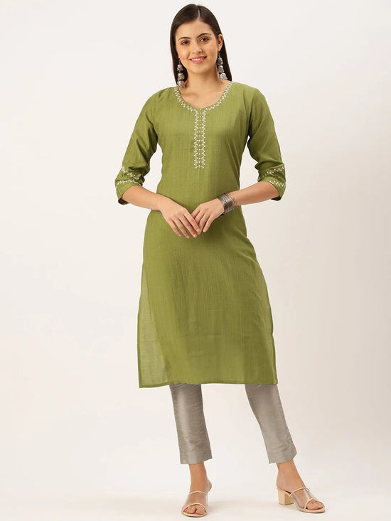 Women's Green Solid Straight Kurta-DF-1191-Green