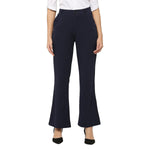 Smarty Pants Women's Ployester Lycra Bell Bottom Navy Blue Formal Trouser-SMPT-906D-S