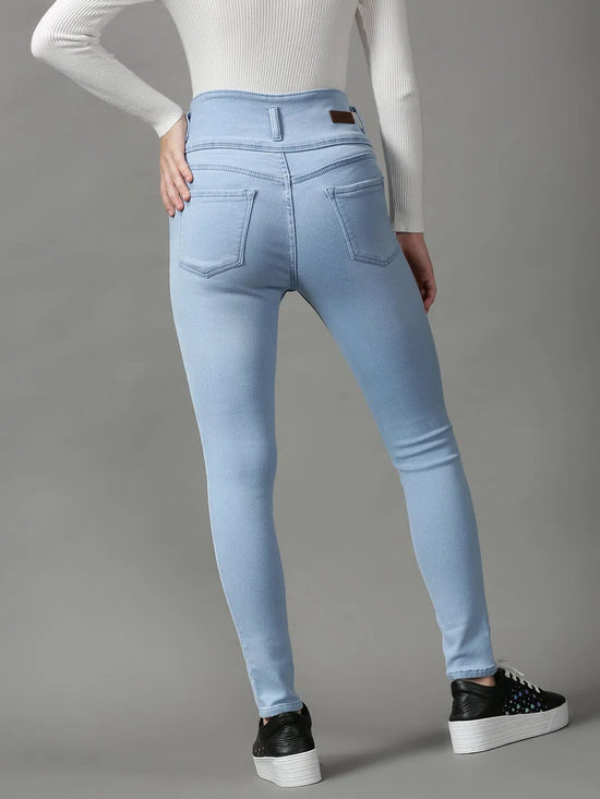 Women's Blue Solid Skinny Fit Denim Jeans-GZ-5352-Blue