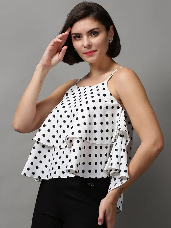 Women's White Printed Top-AE-10449-White