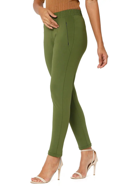 Smarty Pants Women's Cotton Lycra Ankle Length Emerald Green Color Trouser