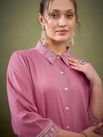 Women Pink Embroidered Shirt With Palazzos