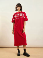 Women Red BROKEN HEART Printed T-Shirt Dress