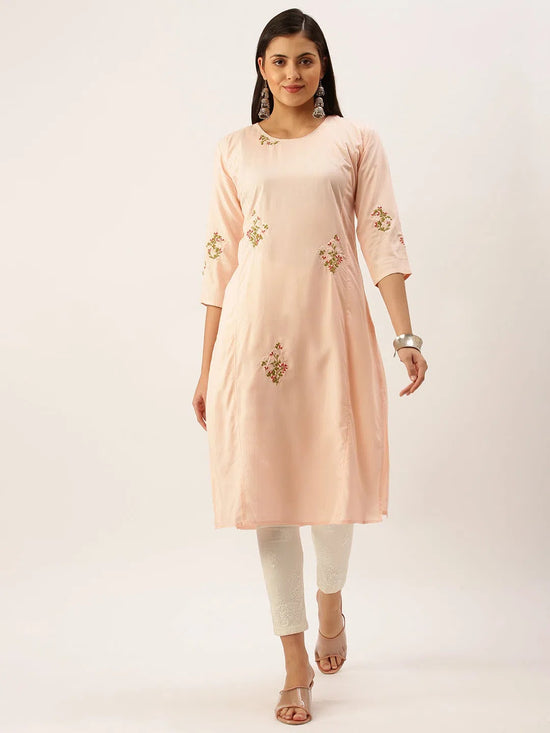 Women's Peach Solid Straight Kurta-DF-1208-Peach