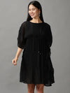 Women's Black Solid Kaftan Dress-AE-15697-Black