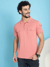 Venitian Men Double Mercerised 3 Pocket Cargo Pink Polo Neck T-Shirt for Men