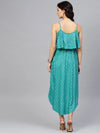 Printed Flare yoke with U hem long dress in Mint Blue