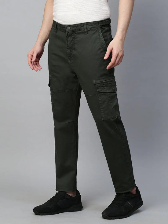 Genips Men's Dark Olive Cotton Stretch Bahamas Cargo Fit Solid Cargo