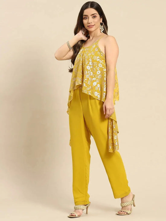 Asymmetric drape jumpsuit in Yellow